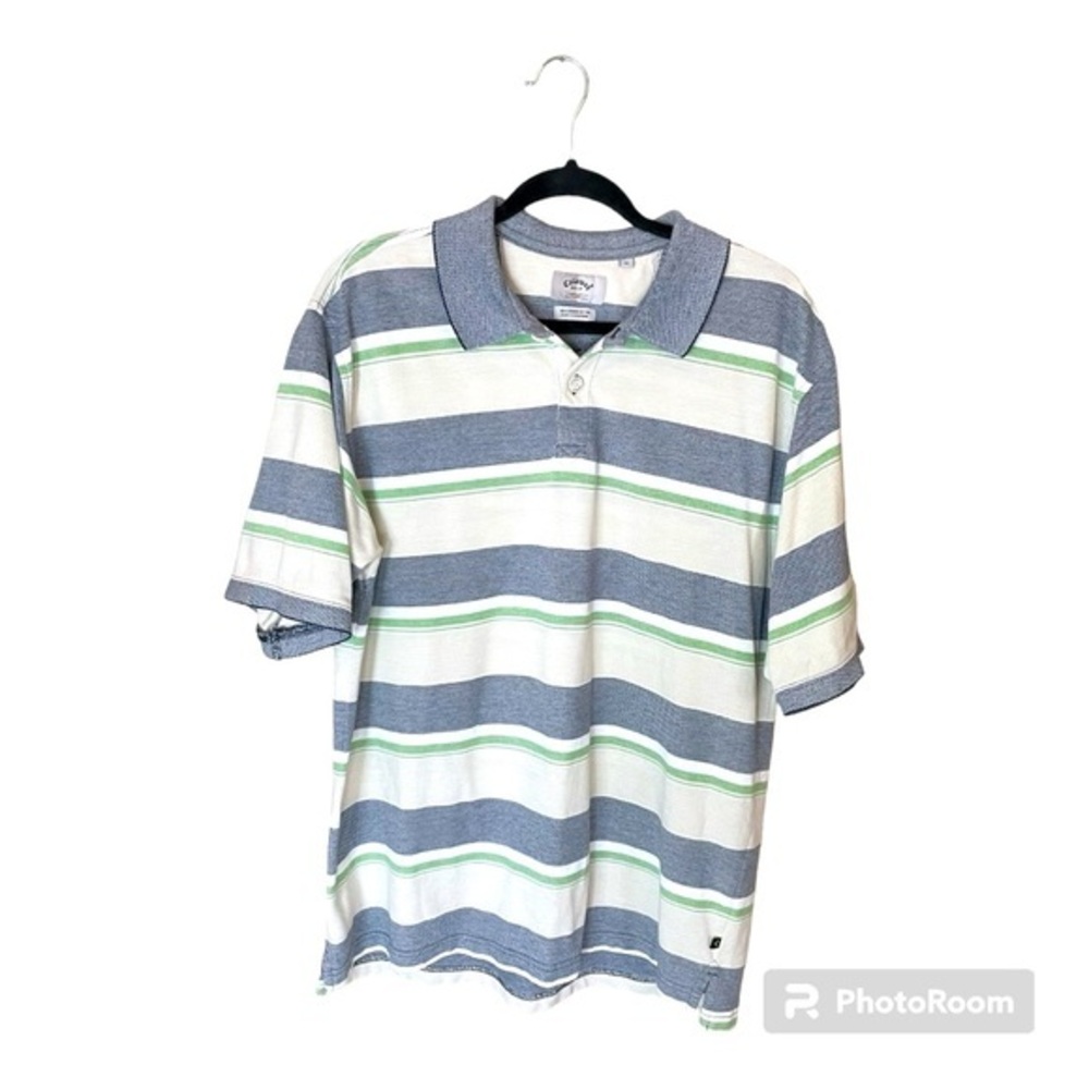Callaway Short Sleeve Off White Blue Green Striped Golf‎ Polo Shirt Size Medium
